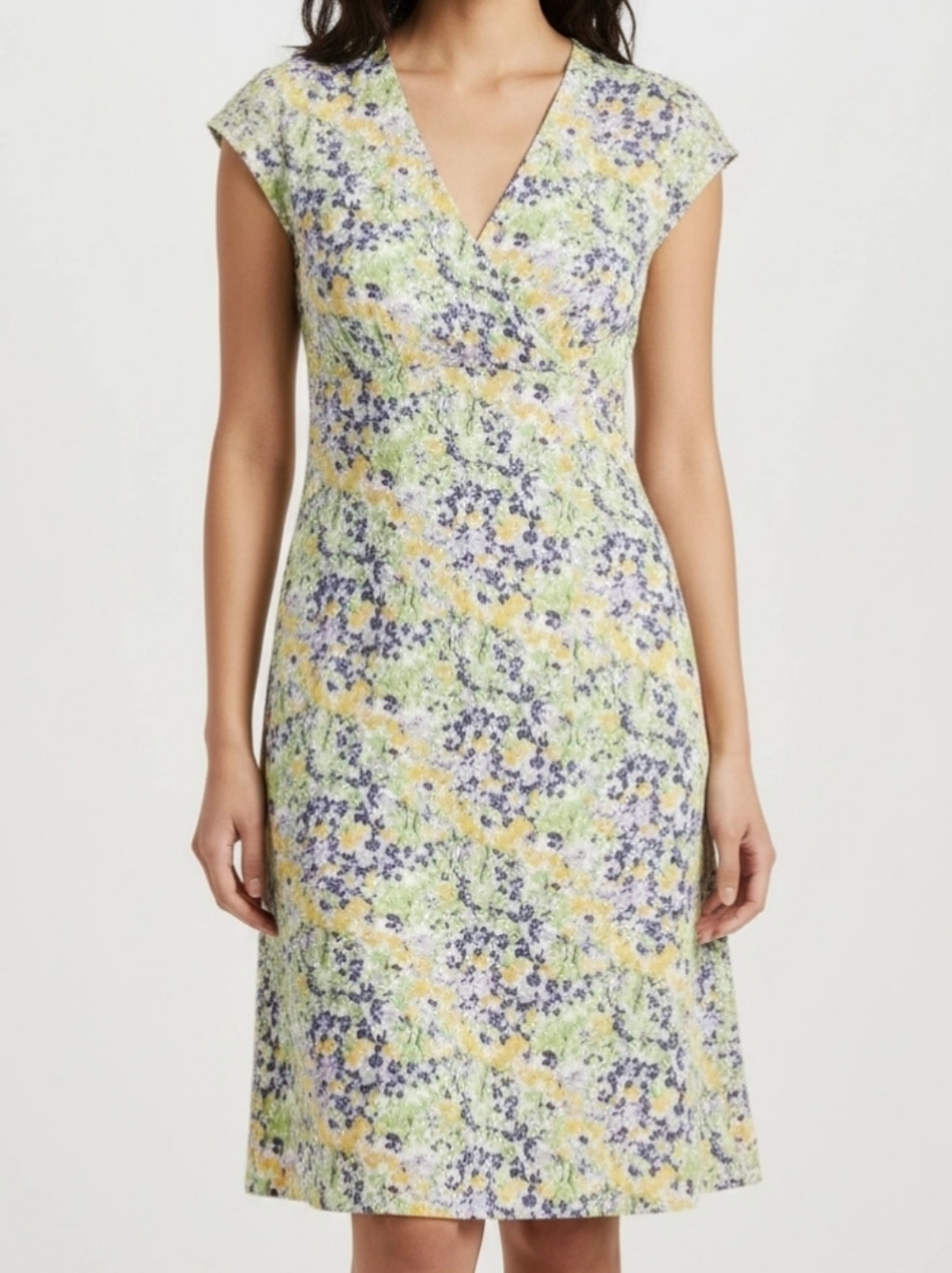 Chadwicks Womens Spring Summer Floral Ruffle Semi Wrap Midi Dress Sz 10